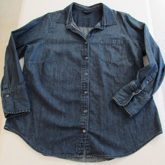 Lands End Cotton Classic Denim Button Down w/Anchor Buttons 16W - Picture 1 of 16